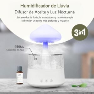 HUMIDIFICADOR DE LLUVIA CON LUCES DE 7 COLORES - blanco